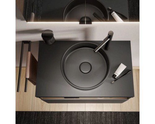 32880570400 STAGELINE Керамический умывальник D=400 mm, без перелива, вкл. принудительный слив G 1 1/4 и керамическую крышку, черный 32880570400