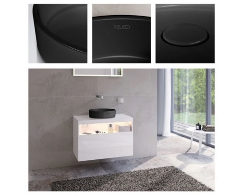 32880570400 STAGELINE Керамический умывальник D=400 mm, без перелива, вкл. принудительный слив G 1 1/4 и керамическую крышку, черный 32880570400