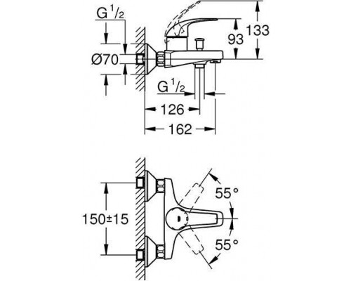23599000 BauCurve Смеситель для ванны настенный монтаж (замена 32806000), хром 23599000