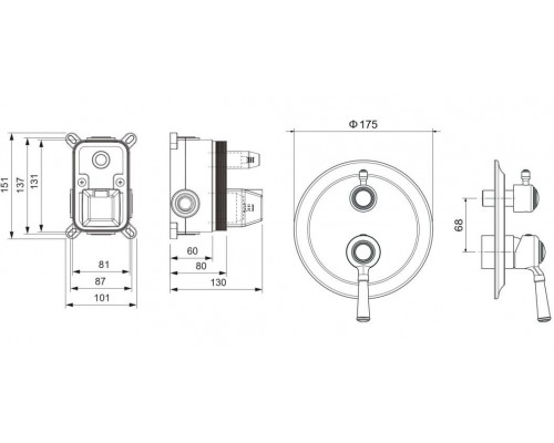 AQ1546PG КЛАССИК смеситель для ванны 2 режима (внешняя и скрытая часть), полир. золото AQ1546PG