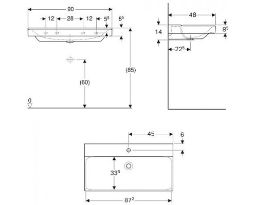 500.531.01.1 Geberit Xeno² Раковина с отверстием, без перелива 900х480 мм 500.531.01.1