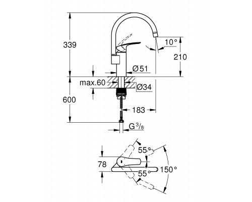33202003 Eurosmart Смеситель для кухни, высокий излив, хром 33202003