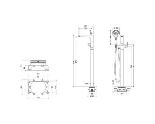 AQ1145BGM БЕТТА смеситель для ванны напольный (внешняя и скрытая часть), оружейная сталь (шлиф. черный хром) AQ1145BGM