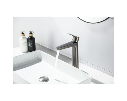 AQ1104BGM БЕТТА смеситель для раковины высокий 230, без донного клапана, оружейная сталь (шлиф. черный хром) AQ1104BGM