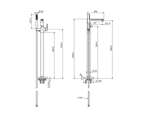 AQ1845MB НИКА смеситель для ванны напольный, матовый черный AQ1845MB
