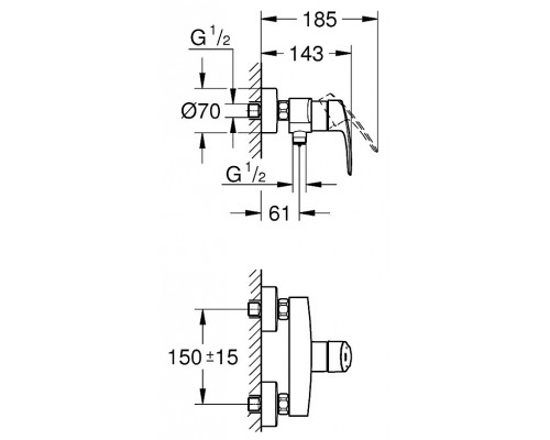 33555003 Eurosmart 2021 Смеситель для душа наружный, хром (замена 33555002) 33555003