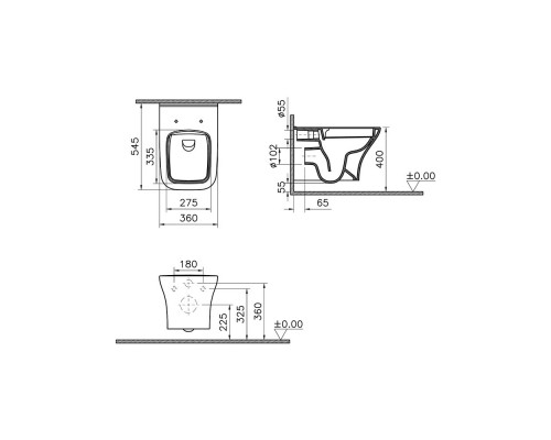 9875B003-7201 Комплект: Zentrum Square подвесной Безободковый унитаз + тонкое сиденье МЛ/БС+ инсталляция + панель смыва хром глянец 9875B003-7201
