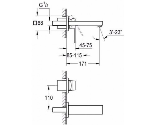 19895000 Eurocube Внешняя часть смесителя для раковины (встраиваемый смеситель 23200000), хром 19895000