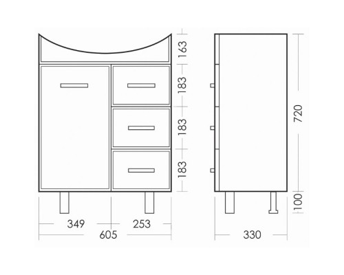 Тумба напольная Лагуна/3 + Умывальник ЛАГУНА 65 SET_Лагуна-3/Лагуна-65