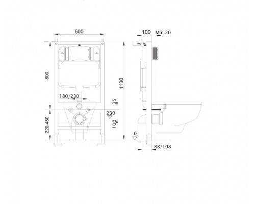 SET AQUATEK ВЕГА-1905-036 (рама AQUATEK Standard INS-0000012 с клавишей KDI-0000036 и крепежом KKI-0000002+унитаз ВЕГА AQ1905-00 с тонким сиденьем sc) SET AQUATEK ВЕГА-1905-036