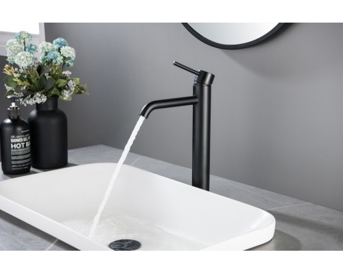AQ1304MB ЕВРОПА смеситель для раковины высокий 215, без донного клапана, матовый черный AQ1304MB