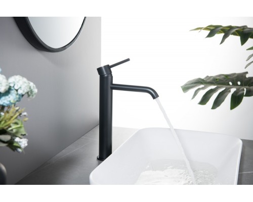 AQ1304MB ЕВРОПА смеситель для раковины высокий 215, без донного клапана, матовый черный AQ1304MB
