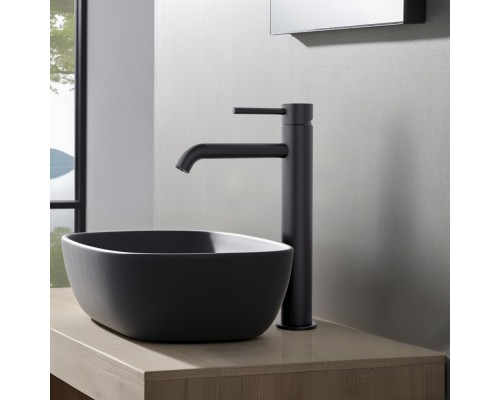 AQ1304MB ЕВРОПА смеситель для раковины высокий 215, без донного клапана, матовый черный AQ1304MB