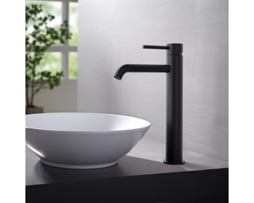 AQ1304MB ЕВРОПА смеситель для раковины высокий 215, без донного клапана, матовый черный AQ1304MB