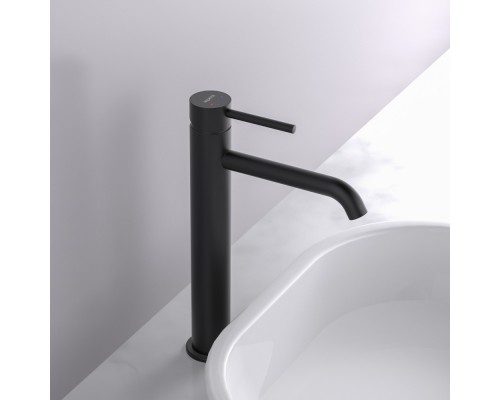 AQ1304MB ЕВРОПА смеситель для раковины высокий 215, без донного клапана, матовый черный AQ1304MB