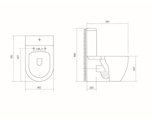 AQ1273S-00 ОБЕРОН Унитаз напольный безободковый с бачком 591362820мм, горизонтальный выпуск, тонкое сиденье с механизмом плавного закрывания, крепеж AQ1273S-00