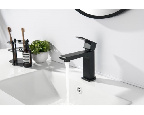 AQ1410MB ЛИРА смеситель для раковины 103, без донного клапана, матовый черный AQ1410MB