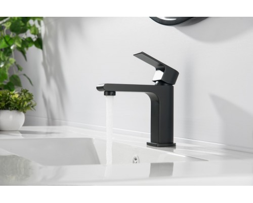 AQ1410MB ЛИРА смеситель для раковины 103, без донного клапана, матовый черный AQ1410MB