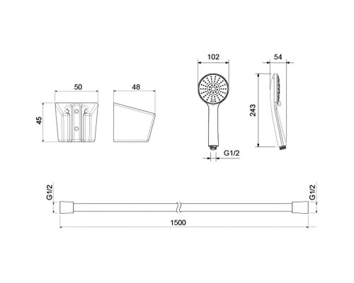 AQ2032BGM БЕТТА душевой набор 100 3 jet, оружейная сталь (шлиф. черный хром) AQ2032BGM