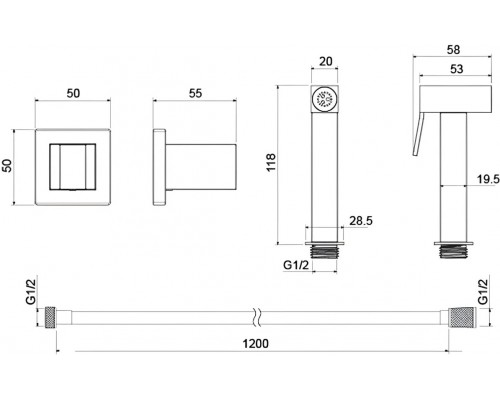AQ2053CR гигиенический ручной душ со шлангом 120 см и держателем AQ2053CR