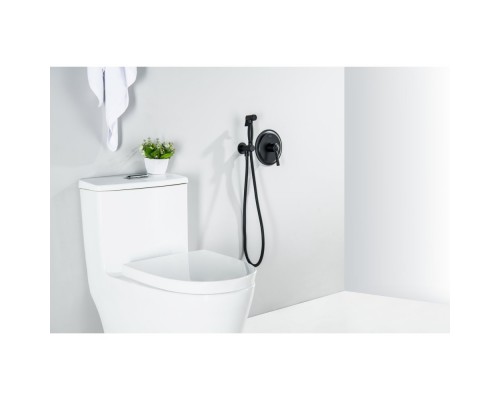 AQ1519MB КЛАССИК набор с гигиеническим душем (смеситель + гигиеническая лейка + шланг + шланговое подсоединение с держателем), матовый черный AQ1519MB