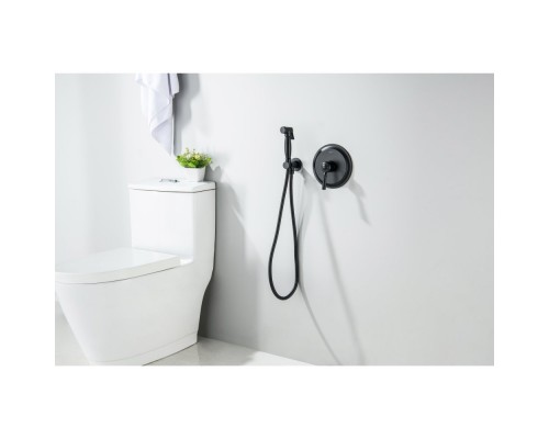 AQ1519MB КЛАССИК набор с гигиеническим душем (смеситель + гигиеническая лейка + шланг + шланговое подсоединение с держателем), матовый черный AQ1519MB