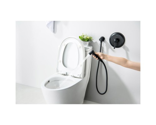 AQ1519MB КЛАССИК набор с гигиеническим душем (смеситель + гигиеническая лейка + шланг + шланговое подсоединение с держателем), матовый черный AQ1519MB
