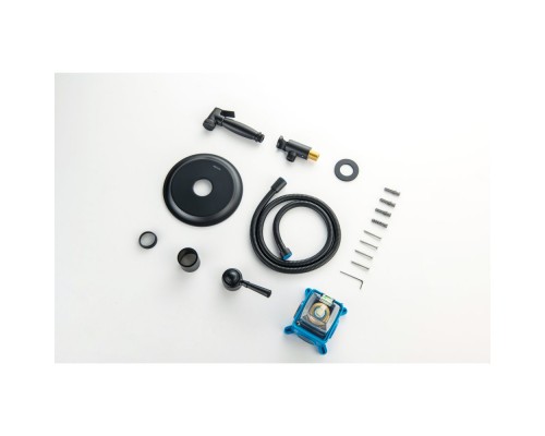 AQ1519MB КЛАССИК набор с гигиеническим душем (смеситель + гигиеническая лейка + шланг + шланговое подсоединение с держателем), матовый черный AQ1519MB