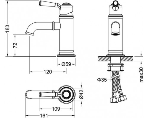 AQ1510PG КЛАССИК смеситель для раковины 72, без донного клапана, полир. золото AQ1510PG