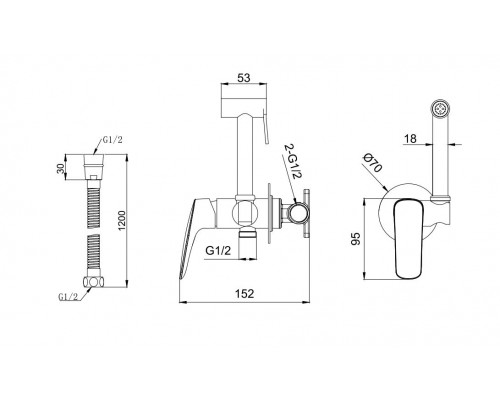 AQ1019CR ВЕГА комплект для гигиенического душа встроенный (смеситель + гигиеническая лейка + шланг) AQ1019CR