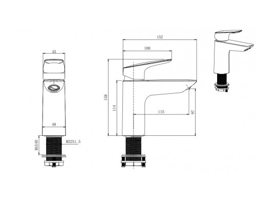 AQ1010MB ВЕГА смеситель для раковины 97 без донного клапана, матовый черный AQ1010MB