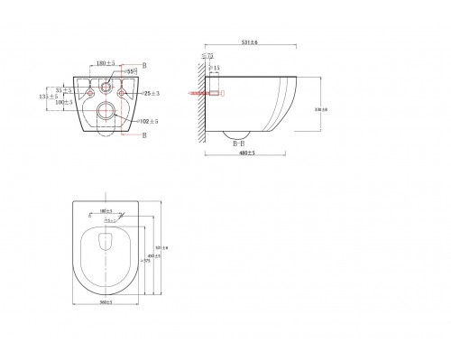 AQ1190T-00 ЕВРОПА Унитаз подвесной TORNADO безободковый 531360344мм, тонкое сиденье с механизмом плавного закрывания, крепеж AQ1190T-00