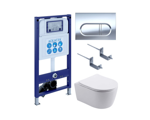 Инсталляция с унитазом AQUATEK Европа 4 в 1 рама INS-0000025 кнопка KDI-0000043 унитаз AQ1106L-00 New-043