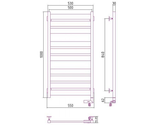 Сунержа Центурион 2.0 Полотенцесушитель электр. 50x100h, прав., цвет: темн. титан муар 15-5603-1050