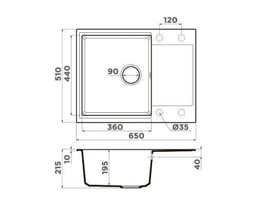 Omoikiri Daisen 65-BL Кухонная мойка Artgranit 65x51 см, цвет: черный 4993684 Omoikiri Daisen 65-BL Кухонная мойка Artgranit 65x51 см, цвет: черный 4993684