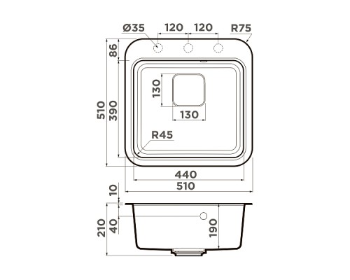 Omoikiri Tasogare 51-PA Кухонная мойка Artgranit 51x51 см, цвет: пастила 4993738