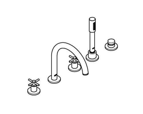 Комлект для ванны GROHE Atrio New, на 5 отверстий (смеситель двухвентильный, круглый излив, крестообразные ручки, ручной душ, переключатель), холодный рассвет глянец (19923GL3)