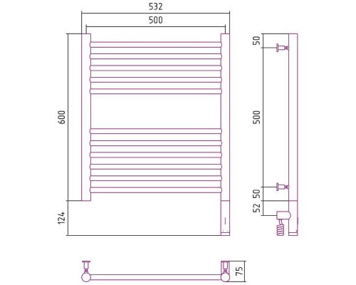 Сунержа Богема 3.0 Полотенцесушитель электрический 50x60h, прав., цвет: мат. шампань 022-5805-6050