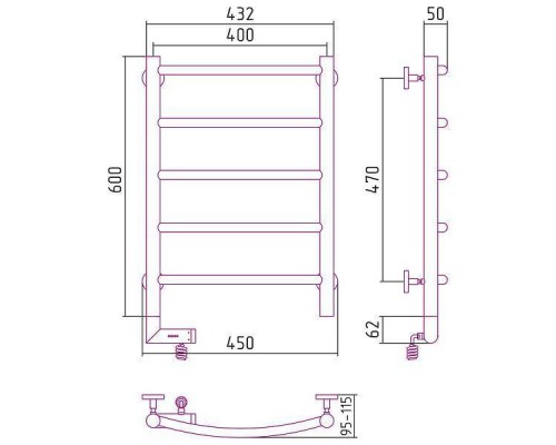 Сунержа Галант 2.0 Полотенцесушитель электрический 40x60h, лев., цвет: состар. латунь 051-5200-6040