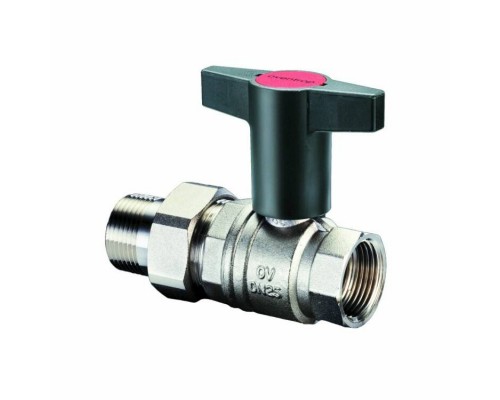 Кран шаровой, Optibal, DN-32, 1 1/4, НВ, PN, бар-16, ручка-пластмассовая, удлинённая антрацит, никелированный, с ниппелем и НГ Кран шаровой, Optibal, DN-32, 1 1/4, НВ, PN, бар-16, ручка-пластмассовая, удлинённая антрацит, никелированный, с ниппелем и НГ