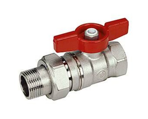Кран шаровой, R259D, 1, 1, ВН, ручка-бабочка красная, хромированный, с разъемным соединением Кран шаровой, R259D, 1, 1, ВН, ручка-бабочка красная, хромированный, с разъемным соединением