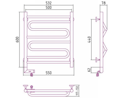 Сунержа Элегия 2.0 Полотенцесушитель электрический 50x60h, лев., цвет: золото 03-5218-6050