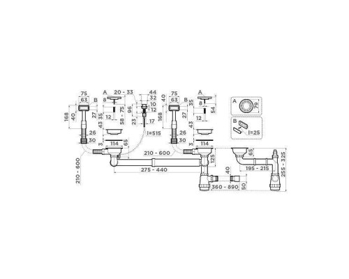 Omoikiri WK-2-A-GM Арматура для двухчашевых моек с прямоуг. переливами цвет: вороненая сталь 4956496