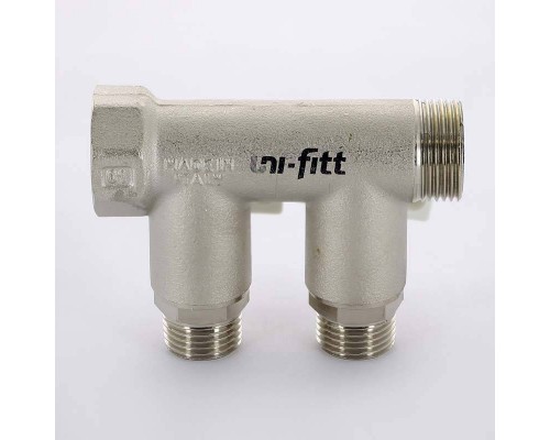 Коллектор НВ 3/4" с кранами никелированный UNI-FITT 2 выхода 1/2"Н 40мм Коллектор НВ 3/4" с кранами никелированный UNI-FITT 2 выхода 1/2"Н 40мм
