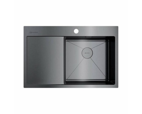 Мойка, OMOIKIRI, Akisame, шгв 780-510-200, отверстия для смесителя-1, чаша справа, цвет-вороненая сталь