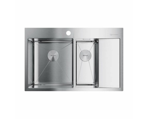 Мойка, OMOIKIRI, Akisame, шгв 780-510-200, отверстия для смесителя-1, чаши-2 слева, цвет-нержавеющая сталь