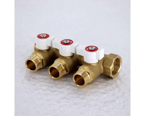 Коллектор НВ 3/4" с кранами UNI-FITT 3 выхода 1/2"Н 40мм Коллектор НВ 3/4" с кранами UNI-FITT 3 выхода 1/2"Н 40мм