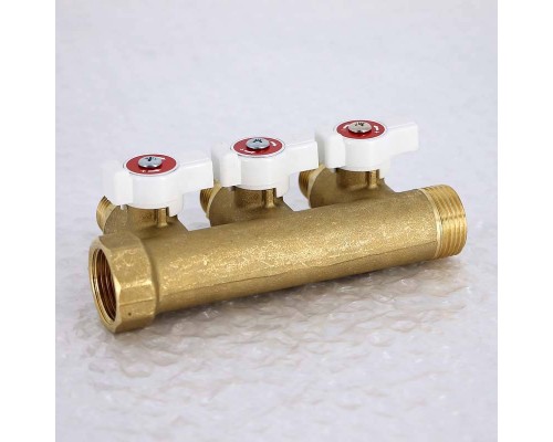 Коллектор НВ 3/4" с кранами UNI-FITT 3 выхода 1/2"Н 40мм Коллектор НВ 3/4" с кранами UNI-FITT 3 выхода 1/2"Н 40мм