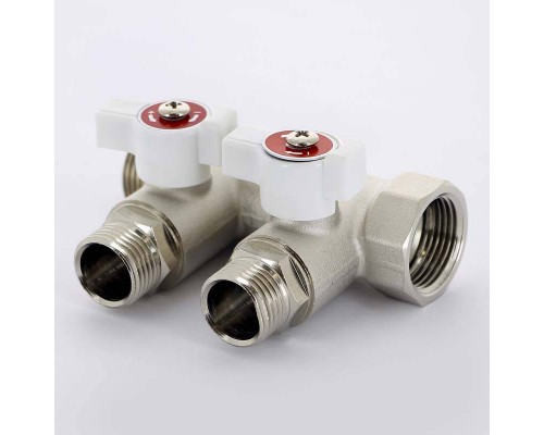Коллектор НВ 3/4" с кранами никелированный UNI-FITT 2 выхода 1/2"Н 40мм Коллектор НВ 3/4" с кранами никелированный UNI-FITT 2 выхода 1/2"Н 40мм