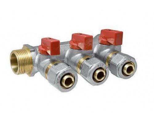 Коллектор лат шар/к красн 3/4" м/р 3в Дн16 обжим мп 35мм Aquasfera 7016-02